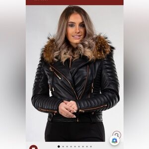 Bikers Moto  Leather  Jacket W / Fox Fur    Coat Size 2 XL